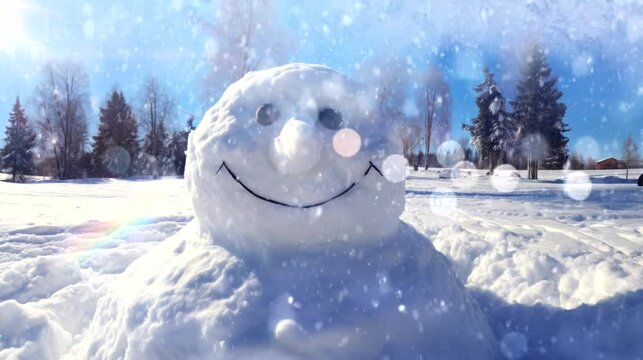 snowman smile in park when winter covered by snow video background looping 
