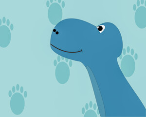 DINOSAUR ILLUSTRATION WITH FOOTPRINTS IN THE BACKGROUND