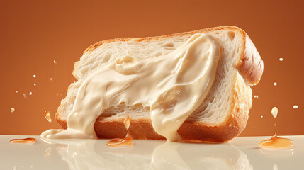 a pieces slice bread with cream on top - obrazy, fototapety, plakaty