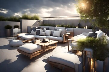 roof - terrace in a modern style. 3d render 