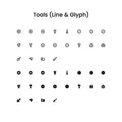 Tools/Equipment Editing Outline and Glyph (Solid) Icon Set