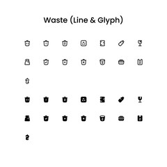 Waste/Rubbish Editing Outline and Glyph (Solid) Icon Set