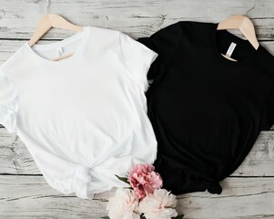 White & Black Bella Canvas 3001 Tshirt Mock up T-shirt Shirt Mock Up Styled Stock Photo Sublimation...