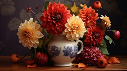 Obraz premium Still life with dahlia flowers