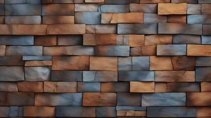 Punctuated brick wall. Texture of disorganized brown and blue brick wall backgorund. ai generative
