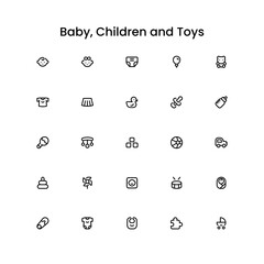 Baby Children and Toys Outline Icon Set