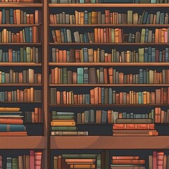 background illustration of books lined up on library shelves