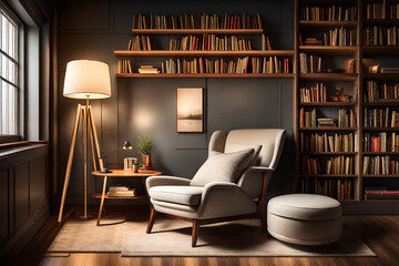 Cozy Library Corner with Book Collection and Comfortable Furniture