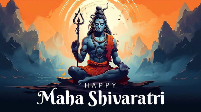 Maha Shivaratri Design with God Siva Portrait in Watercolor Painting Style