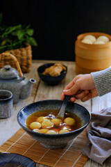 chinese glutinous rice ball or ronde jahe