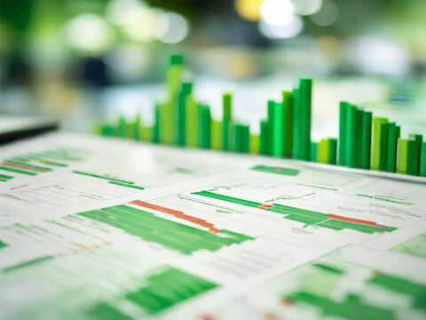 sales and market analysis, blurred background and green color illustration