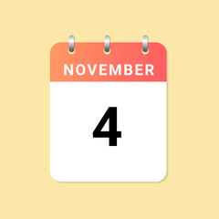 Daily calendar 4th of November month on white paper note
