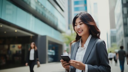 A businesswoman with phone. Generative Ai.