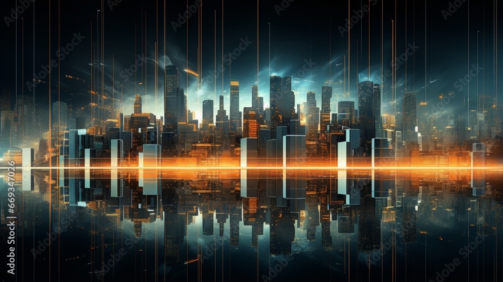 Poster the city lights series. design that makes use of technological fractal textures is a metaphor for de