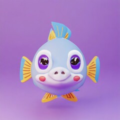 cute little baby fish  with big black eyes. Fantasy monster. Small Funny Cartoon character. Fairy tale. Isolated on black background. AI Generated.