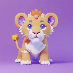 cute little baby lion with big black eyes. Fantasy monster. Small Funny Cartoon character. Fairy tale. Isolated on black background.  AI Generated.
