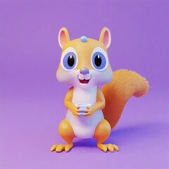 cute little baby squirrel  with big black eyes. Fantasy monster. Small Funny Cartoon character. Fairy tale. Isolated on black background.. AI Generated.