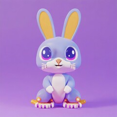 cute little baby rabbit  with big black eyes. Fantasy monster. Small Funny Cartoon character. Fairy tale. Isolated on black background. AI Generated.