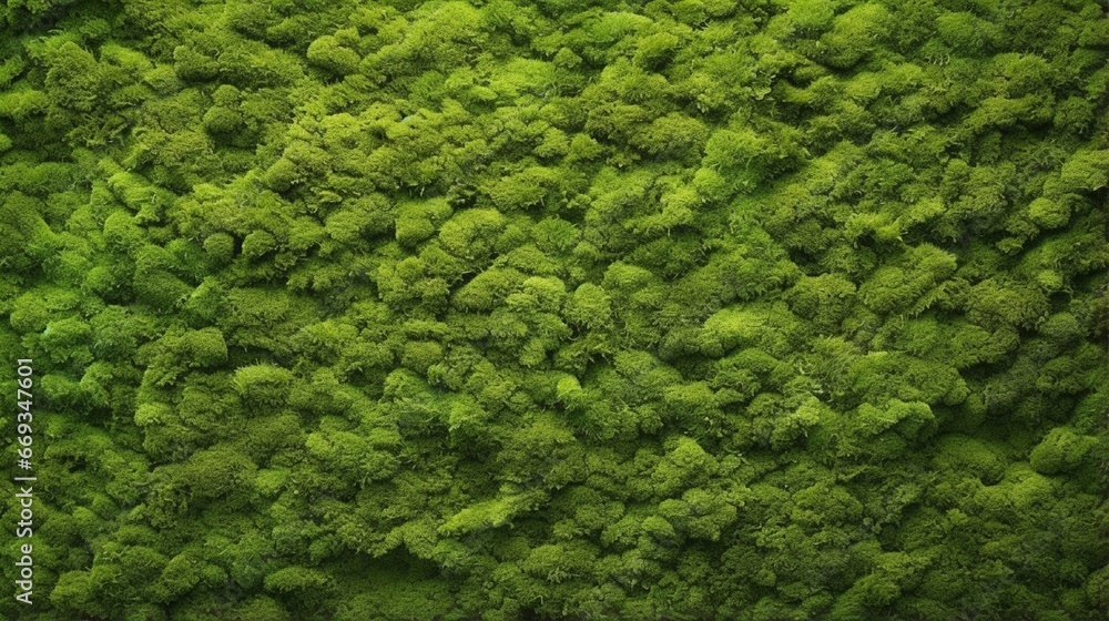 Poster close-up of the green moss-covered wall's surface. stabilised moss in various colours is used to cre