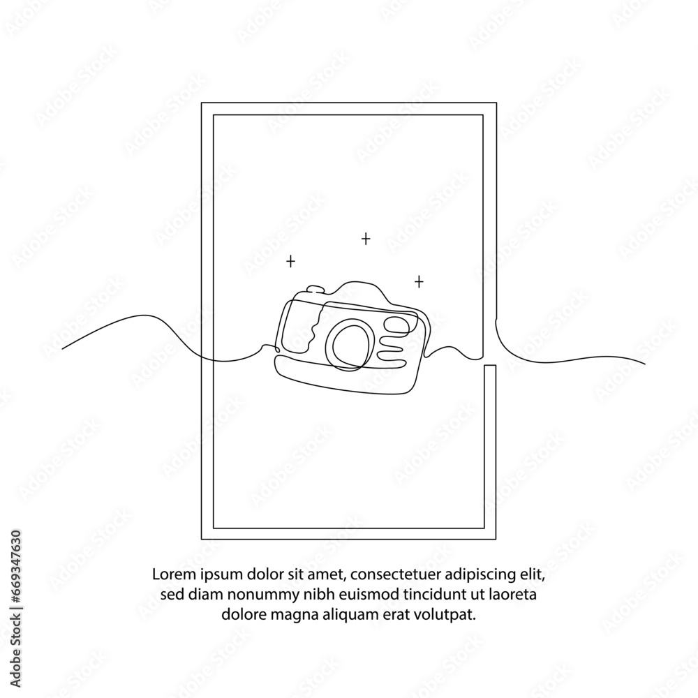 Poster one line drawing of a camera poster with a beautiful frame. abstract minimal continuous line wall de