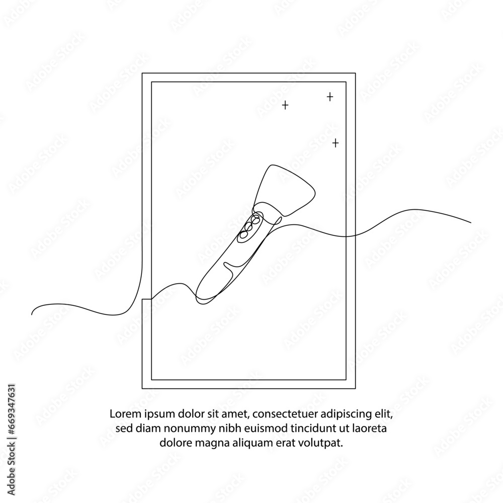 Aufkleber one line of flashlight poster drawing with a beautiful frame. abstract minimal continuous line wall 