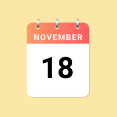 Daily calendar 18th of November month on white paper note.