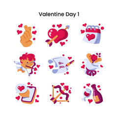 Valentine Day Flat Icon Set