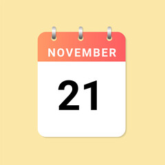 Daily calendar 21st of November month on white paper note.