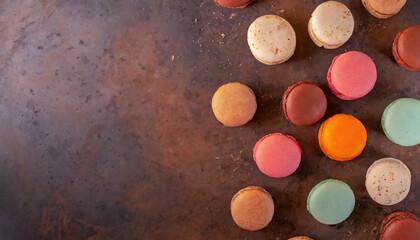 Obraz na płótnie Canvas French colorful macarons background. colorful macarons dessert with vintage tones. AI Generated.