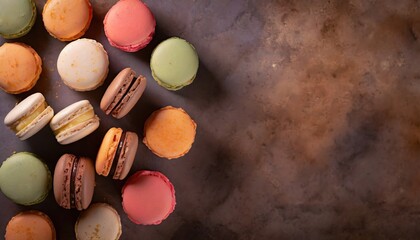 French colorful macarons background. colorful macarons dessert with vintage tones. AI Generated.