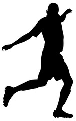 Digital png silhouette image of sportsman kicking on transparent background