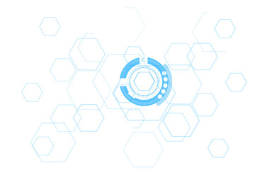 Digital png illustration of blue digital circle with hexagons on transparent background
