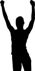Digital png silhouette of sportswoman raising arms with fists on transparent background