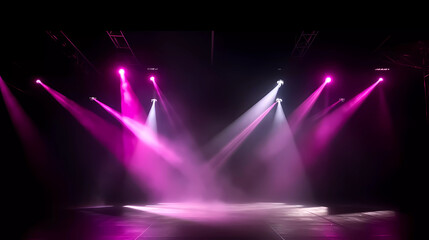 Concert show stage with pink and purple with smoke stage like.Stage scene for Concert show or Presentation. Realistic 3d vector.