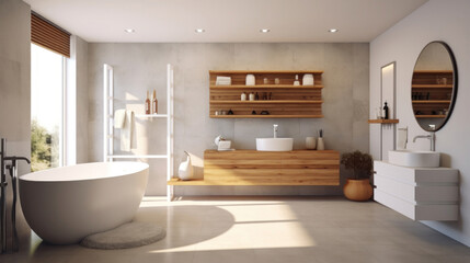 Fototapeta na wymiar interior of modern bathroom with a shower area and bathtub.