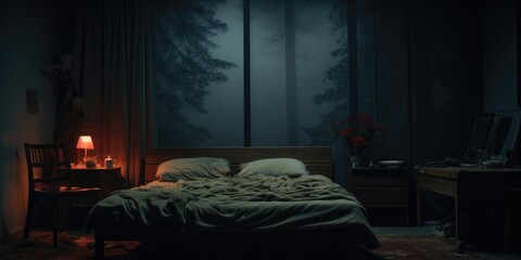 A bedroom that is designed to be both relaxing and peaceful, with a focus on using light and color to create a sense of calm and serenity. AI Generative