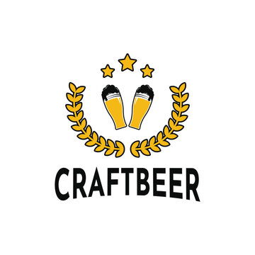Craft beer logo design idea glass and wheat symbol