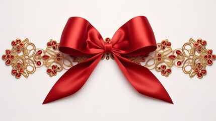 A red bow and ribbon set off in white. Generative Ai.