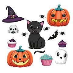 Happy Halloween banner or party invitation background with clouds,bats and pumpkins in paper cut style. Vector illustration. Full moon in the sky, spiders web and stars. Place for text