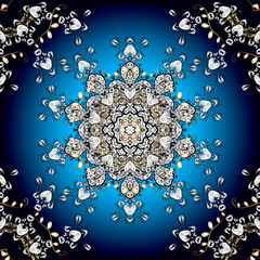 Sketch of colored mehndi mandala on blue, black and white. Traditional indian style, ornamental floral elements for henna tattoo, colored stickers, flash temporary tattoo, mehndi and yoga design.