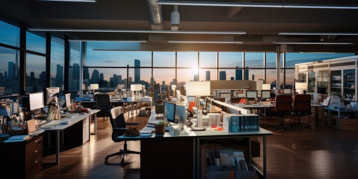 A clean and professional office, with an anodized texture, and a back lighting effect. AI Generative