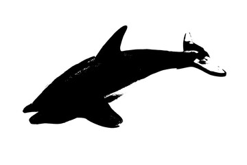 black silhouette of dolphin isolated on white background, sea creature