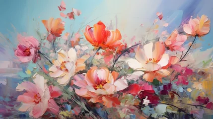 Deurstickers vibrantly-colored oil painted flowers - beautiful floral artwork © Ashi