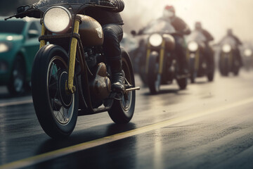 vintage motorcycle on the street - obrazy, fototapety, plakaty