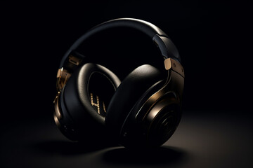 Fototapeta na wymiar Headphones on black background. Music concept. 3D Rendering