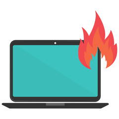 Vector illustration of laptop on fire icon sign and symbol. colored icons for website design .Simple design on transparent background (PNG).