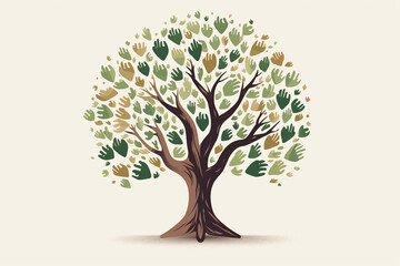 Valentine tree with heart-shaped leaves. Vector illustration.