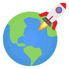 Vector illustration of rocket on earth icon sign and symbol. colored icons for website design .Simple design on transparent background (PNG).