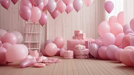 vibrant Pink decor balloons creating a festive atmosphere in room - obrazy, fototapety, plakaty