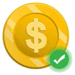 Vector illustration of coins approved icon sign and symbol. colored icons for website design .Simple design on white background.